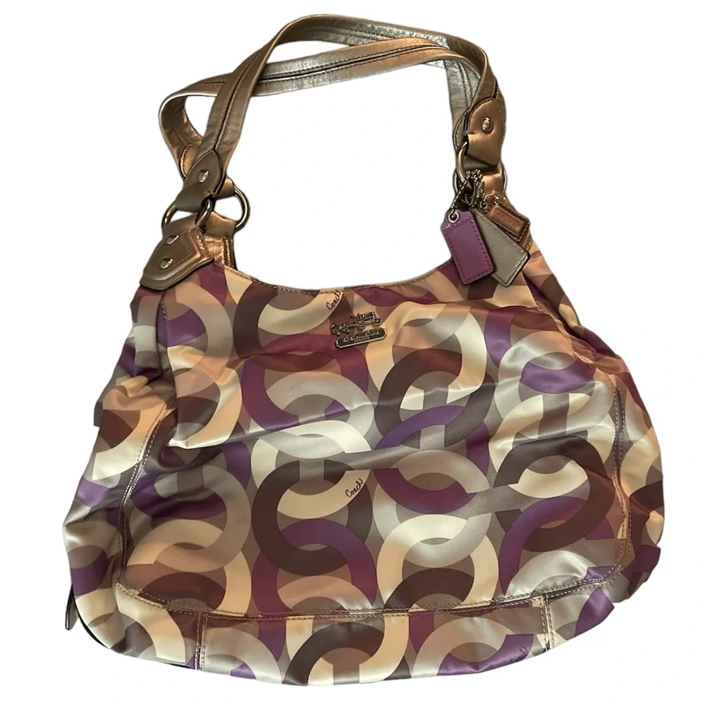 RARE COACH Poppy Like new Madison signature shoulder bag, purple, cream, gray - Picture 1 of 16
